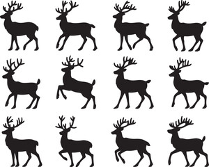 Majestic antlered deer silhouettes in various poses stag antlers