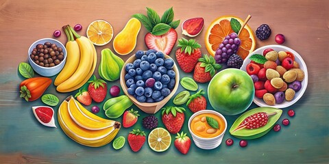 Healthy Snack Stickers: Colorful Fruit, Nut & Smoothie Designs for Balanced Diet