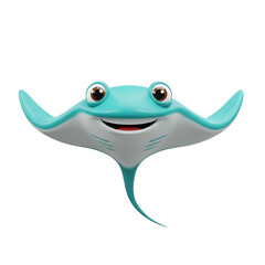 Smiling Stingray Character 3d rendered, isolated on transparent background
