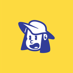 Cute cartoon vector face of a smiling kid with long hair and a cap. Bold, playful line art. Great for mascot, logo, children’s brand, or character-based design