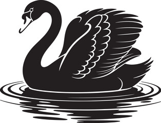 Fototapeta premium Elegant black swan silhouette gliding on rippling water ripples