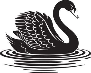 Obraz premium Elegant black swan silhouette gracefully floats on rippling water ripples