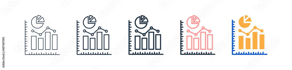 Poster bar chart different style icons set vector illustration.