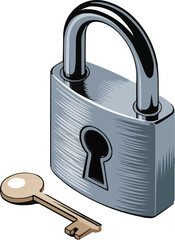 Isometric Padlock with Keyhole  3D Security Lock Icon on Transparent Background