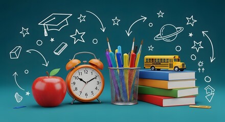 Back to school supplies and chalkboard art