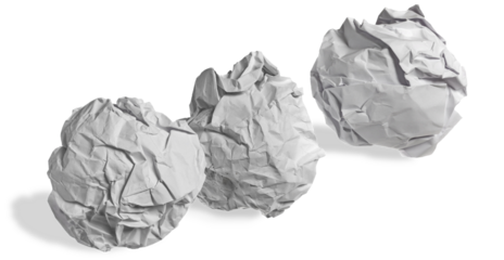 crumpled paper balls isolated on white background.