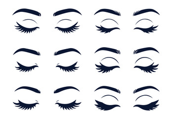 Female closed eyes and eyebrow eyelash collection vector illustration for beauty and makeup design