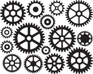 Black gears mechanical components arrangement cogwheels industrial