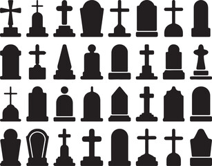 Black silhouette gravestones and crosses cemetery memorial