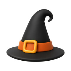 3D illustration of witch hat with buckle with transparent background
