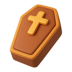3D illustration of coffin with cross with transparent background