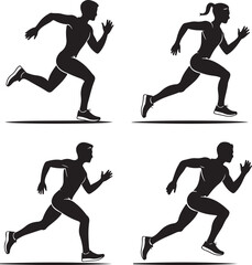 Stylized Athlete Silhouettes Vector Pack  Front, Side, and 34 Running Angles