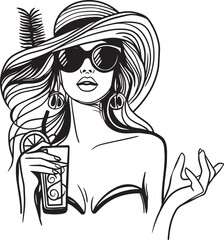 Stylized summer-themed illustration featuring a wide sunhat, citrus drink, and relaxed vibe ideal for seasonal content, leisure storytelling, or tropical lifestyle visuals.