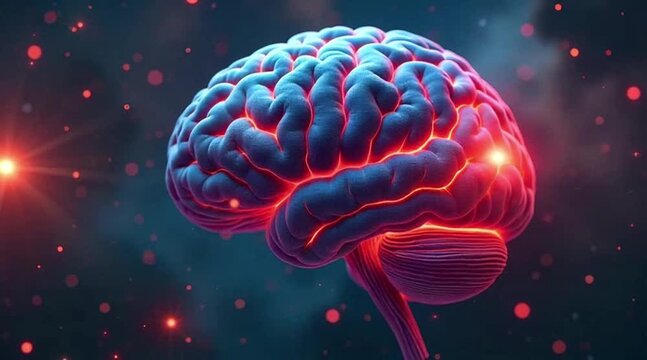 Glowing 3D Brain with Neural Pathways and Digital Connections