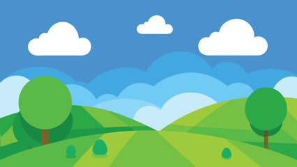 Obraz premium Vibrant cartoon landscape with rolling green hills and fluffy white clouds
