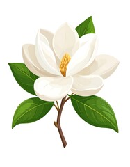 White magnolia flower with leaves
