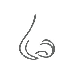 Obraz premium Simple outline drawing of a human nose isolated on white background. Nose Icon Flat Graphic Design.