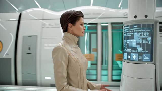 Futuristic Urban Scene in a Sleek Transportation Hub Generative AI