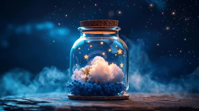 A potion of dreams with clouds and stars inside