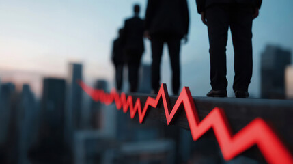 Business Risk and Uncertainty Concept with Silhouettes Over City Skyline Depicting Financial Decline