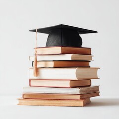 Graduation cap atop a stack of books