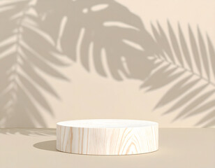 White Round Wooden Pedestal With Palm Shadow
