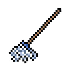 Floor mop with wooden handle pixel 8 bit illustration. Object drawing for games or social media decoration isolated on white background.