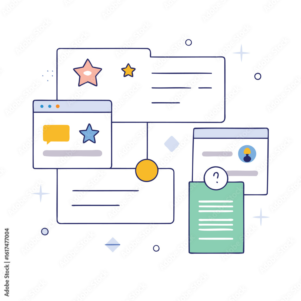 Poster digital interface elements with stars and icons