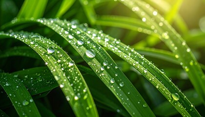 Naklejka premium Dew-kissed blades of vibrant green grass