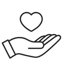 Love Heart on open hand outline vector illustration 