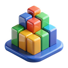Naklejka premium 3d colorful building blocks stacked on base isolated on transparent background