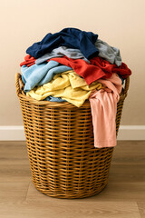 laundry basket with colorful clothes