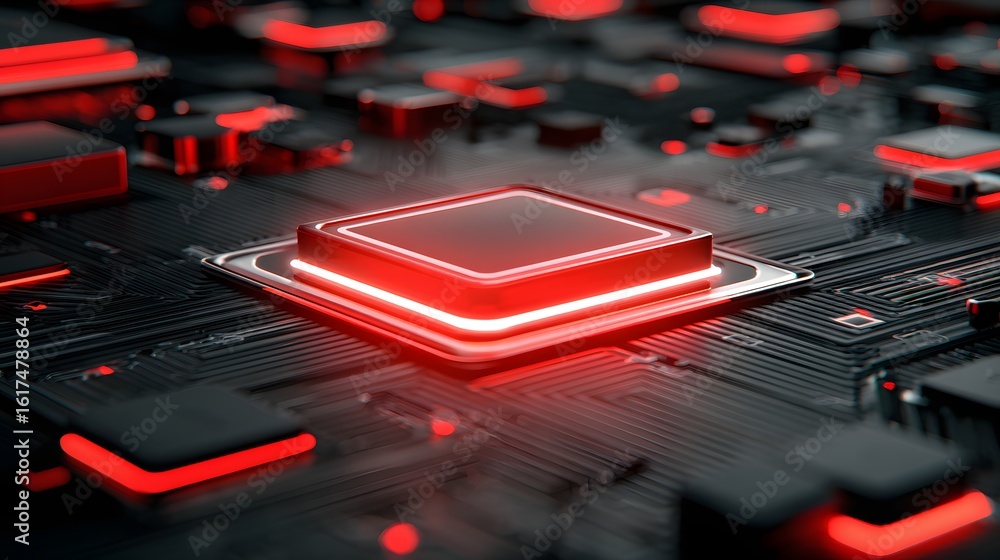 Poster close-up view of a glowing computer circuit board.
