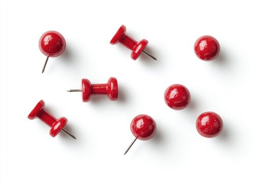 Red pushpins scattered on white background - Powered by Adobe