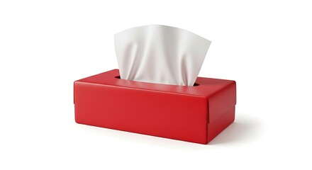Red tissue box with white tissues on a white background