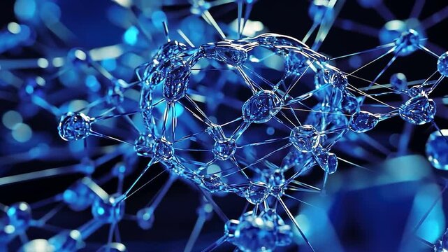 Abstract network of interconnected, luminous, translucent blue forms