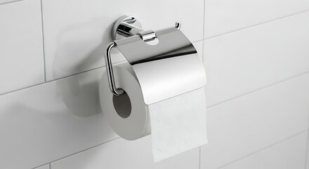 Toilet paper roll on a holder in a bathroom