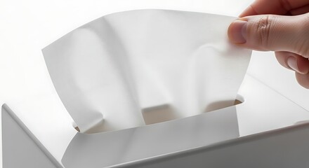 Hand pulling a tissue from a tissue box