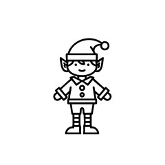 Christmas elf icon in cartoon line style for winter holiday design