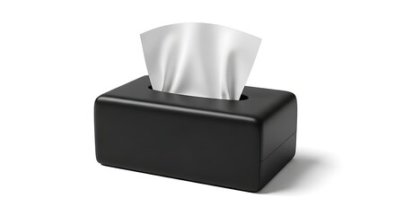 Black Tissue box with tissues on white background