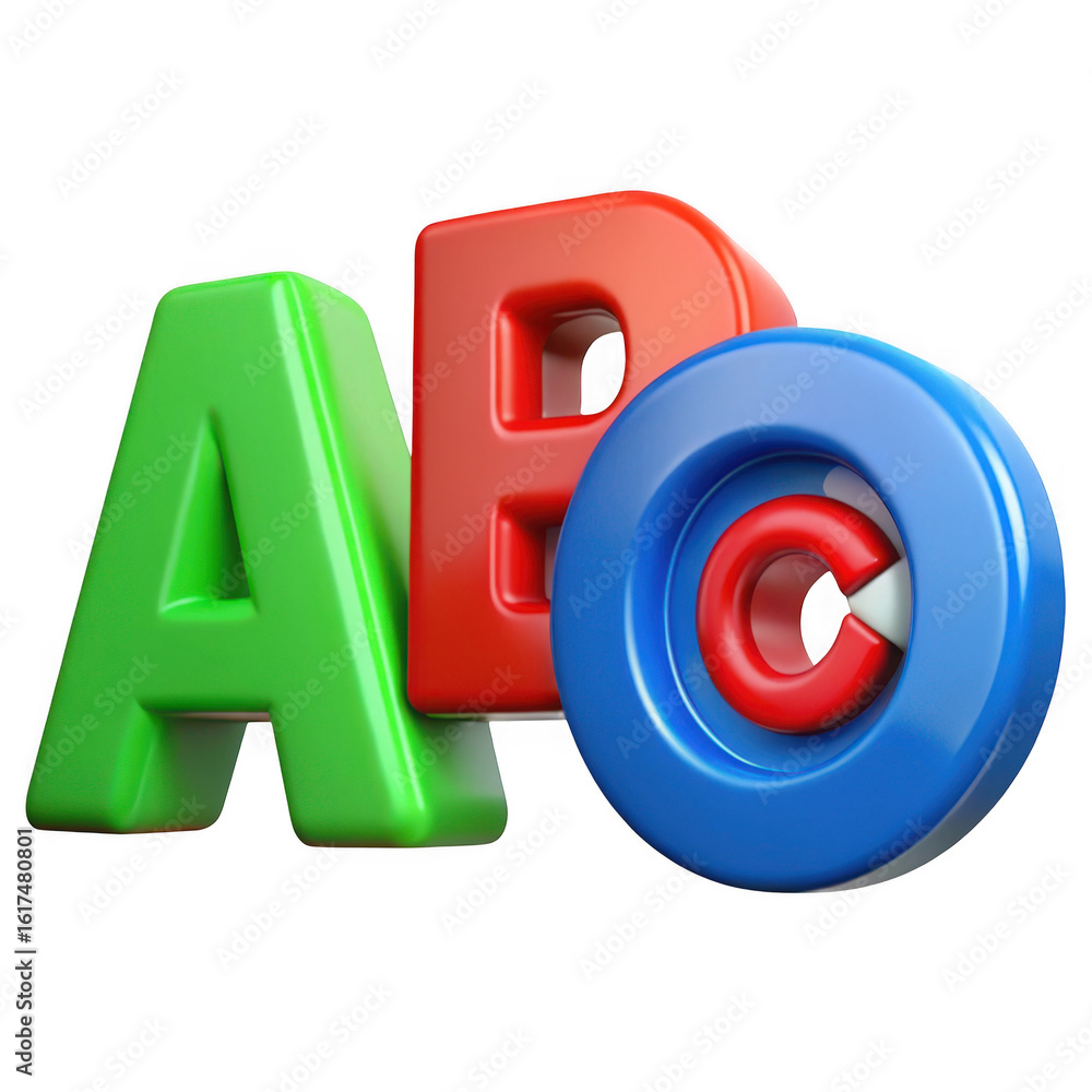 Poster 3d colorful alphabet letters a b c isolated on transparent background