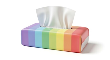 Rainbow tissue box with white tissues on white background