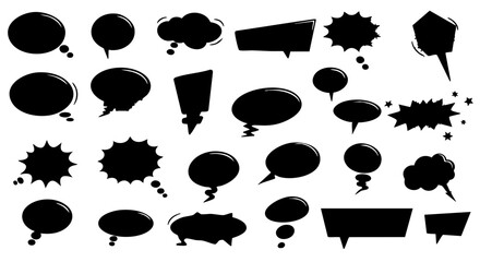 Various comic speech bubbles in black, suitable for diverse expressions. 