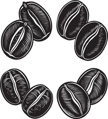 Set of Coffee beans Silhouette vector illustration	