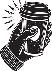 Coffee container holding hand Silhouette vector illustration