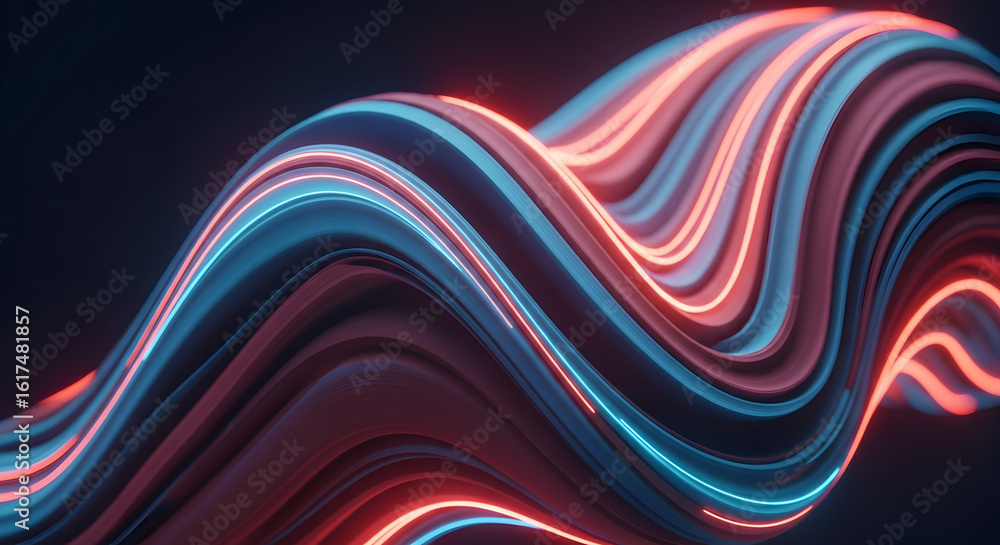 Poster abstract wave lines with neon glow effect background