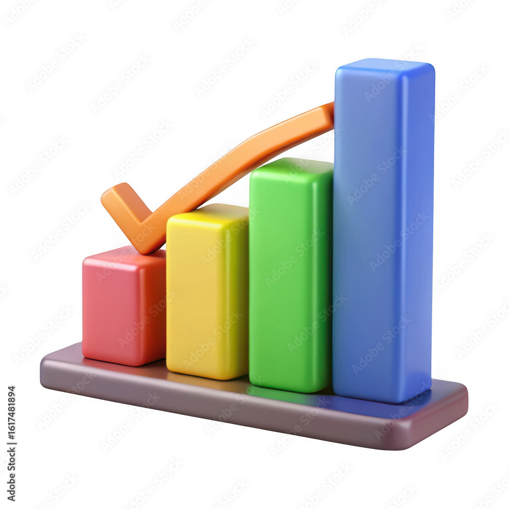 Poster 3d bar chart with upward trend isolated on transparent background
