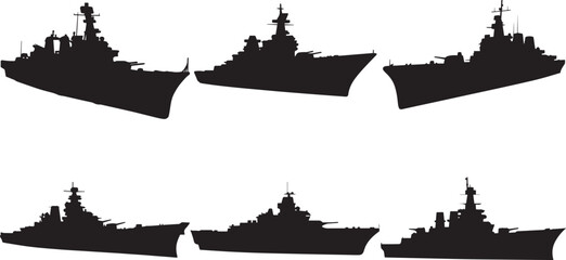 Set of Battleship Silhouette vector illustration