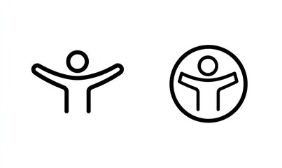 A person standing with arms outstretched, vector icon illustration, simple and minimal, on a solid white background, with a flat black shape, Generative AI.