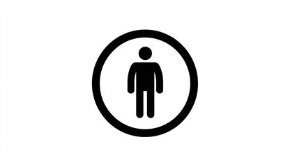 A simple black and white icon of an outline human figure standing in front, inside the circle is a small person's body shape White background, Generative AI.